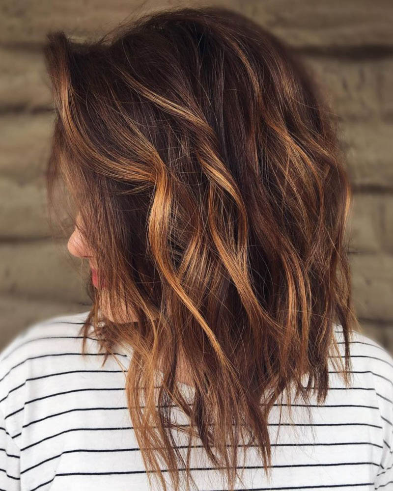 medium length hairstyles women wavy caramel balayage lob Luxe digital